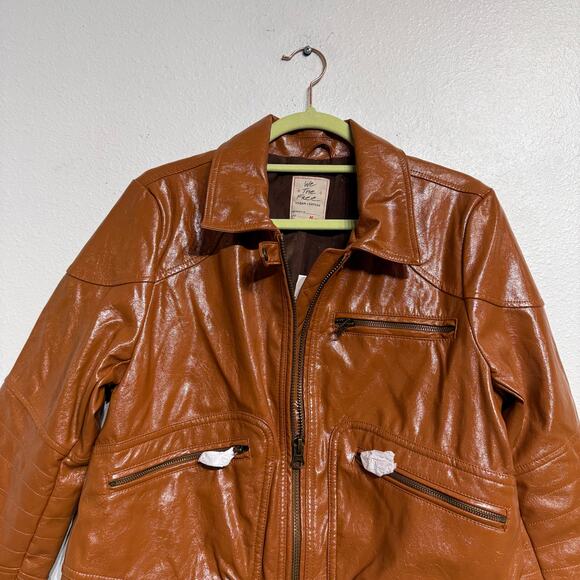 Free People Brown Josie Vegan Leather Moto Jacket Sz M NWT - Picture 3 of 14